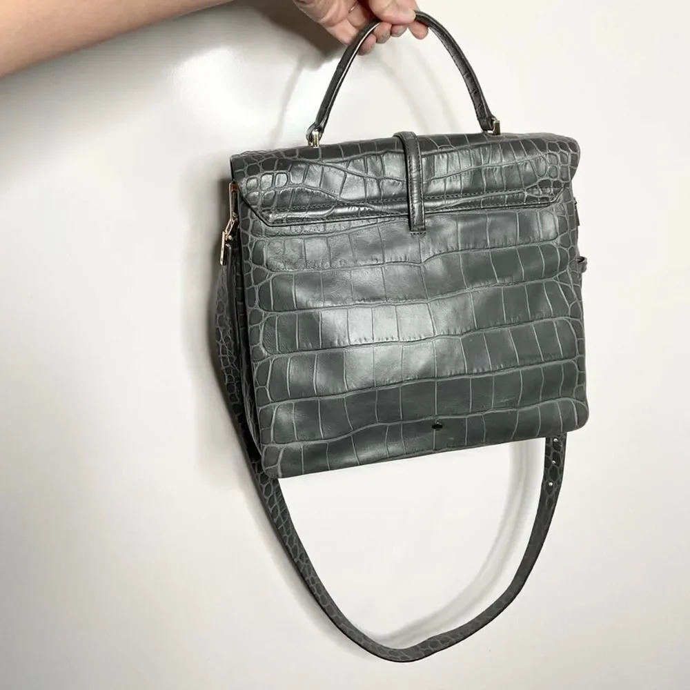 Kate Spade Gray Croc Embossed Leather Satchel Bag Quiet Luxury Chic Capsule
